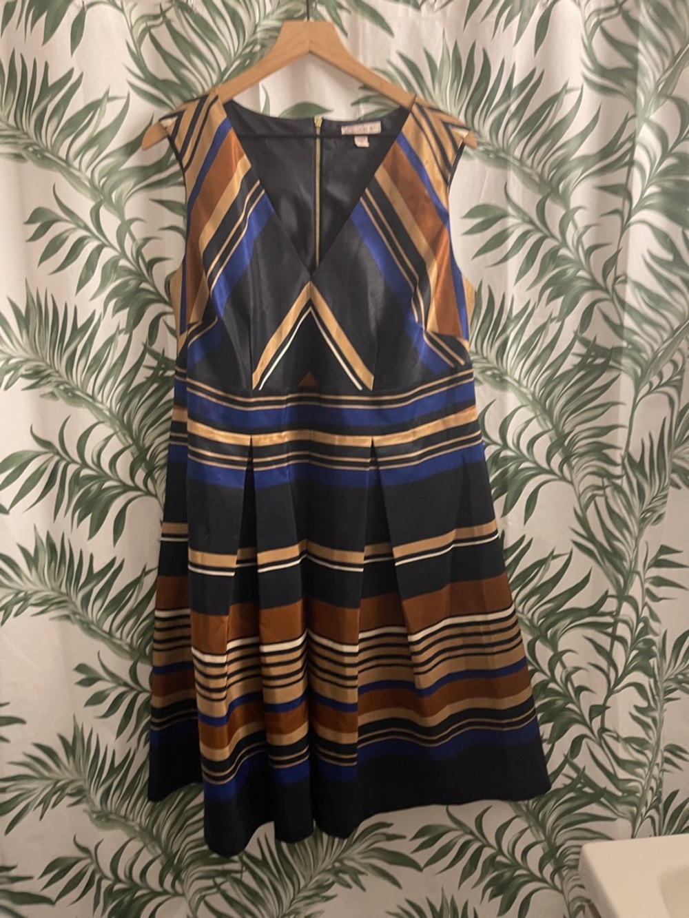 Dress Barn Striped Midi Dress in Navy, Brown & Royal Blue